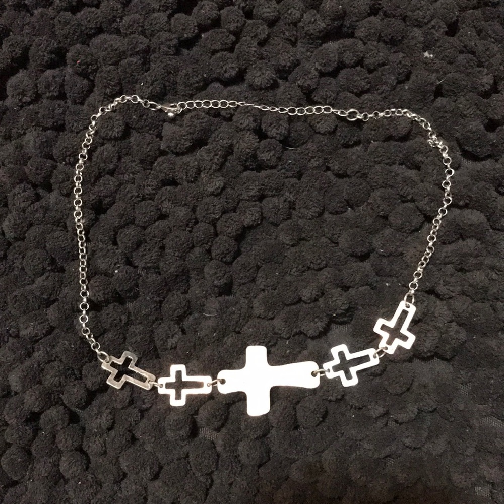 Silver Cross Choker